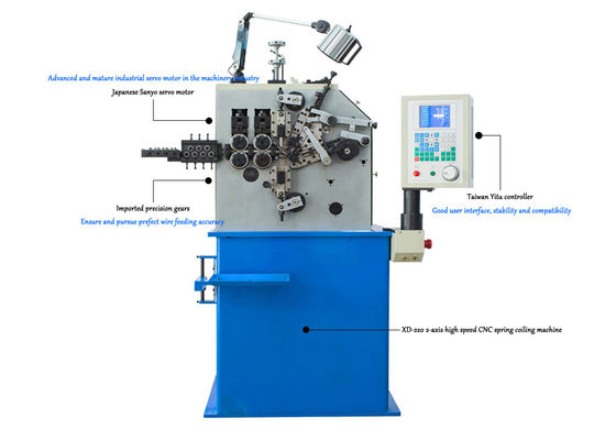 دستگاه سیم پیچ فنری XD-220 CNC با ساخت فنرهای مختلف فشرده سازی 0.5 - 2.0 میلی متر